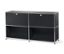 Schwarzes Metall-Sideboard mit 2 versetzbaren Klappenfächern.