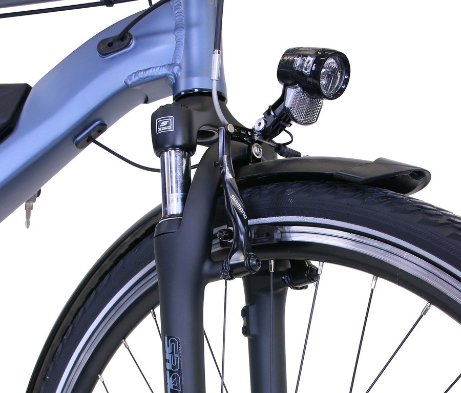 Detailaufnahme von einem blauen HAWK Bikes E-Bike Herren »e-Trekking Gent BAFANG« mit 28 Zoll und 50-cm-Rahmen.