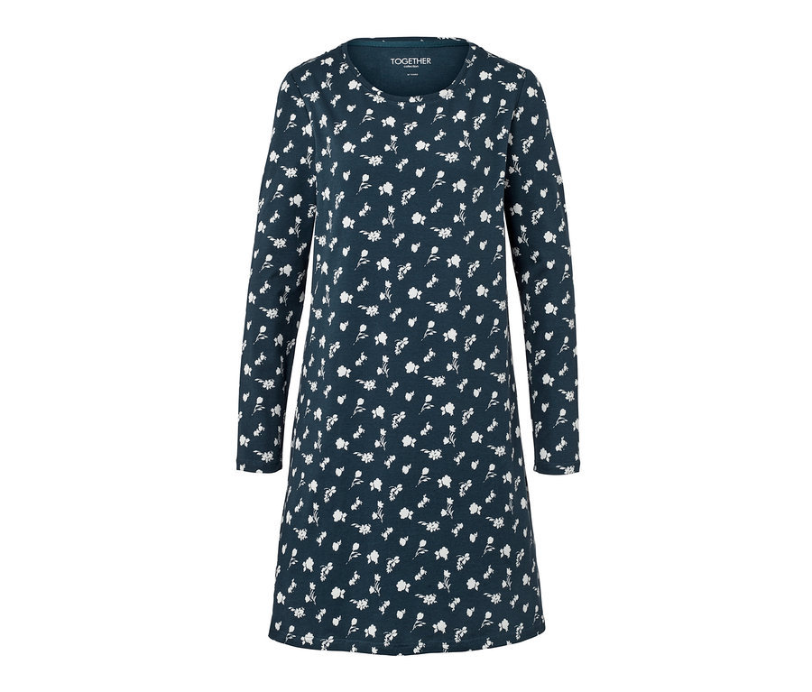 Dunkelblaues Nachthemd mit Allover-Blumenmuster.