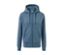Rauchblaue Kapuzenjacke mit Reißverschluss und Taschen.