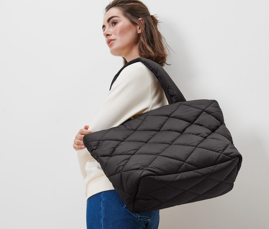 Leder Tchibo Handtasche Schwarz Gesteppter Shopper Online