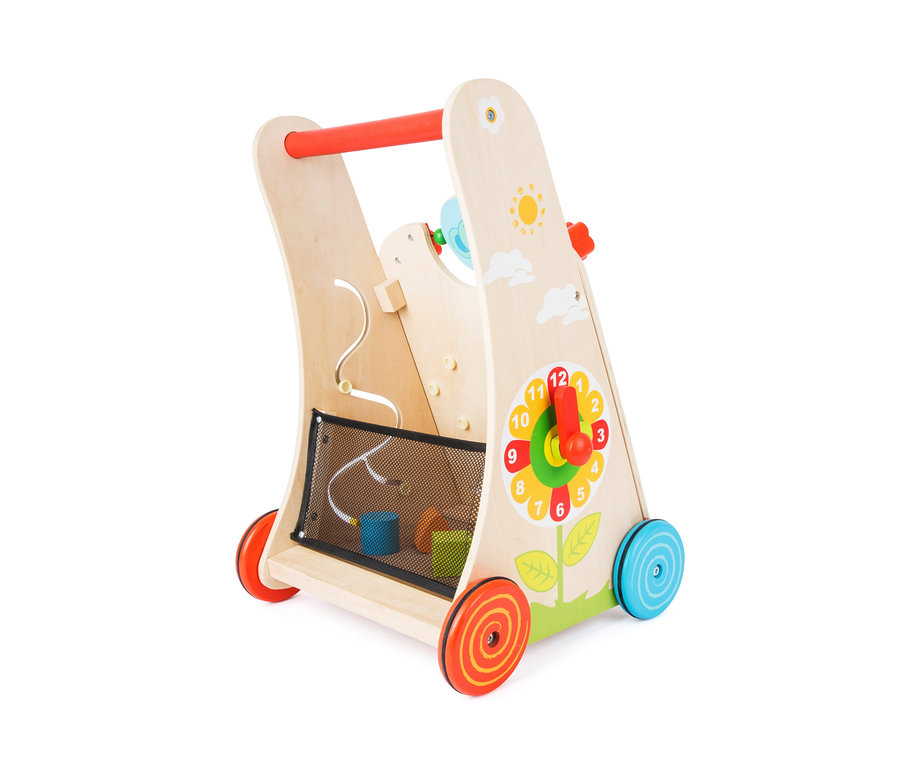 small foot Lauflernwagen »Blumenwiese« aus Holz mit Blumenmuster, Uhr und Stauraum.