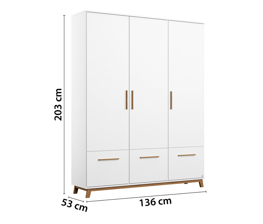 Weißer Kleiderschrank »Carlsson« mit drei Schubladen.