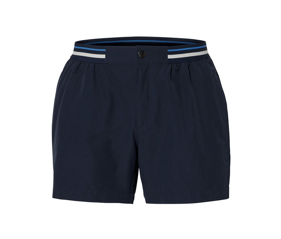 Dunkelblaue Badeshorts.