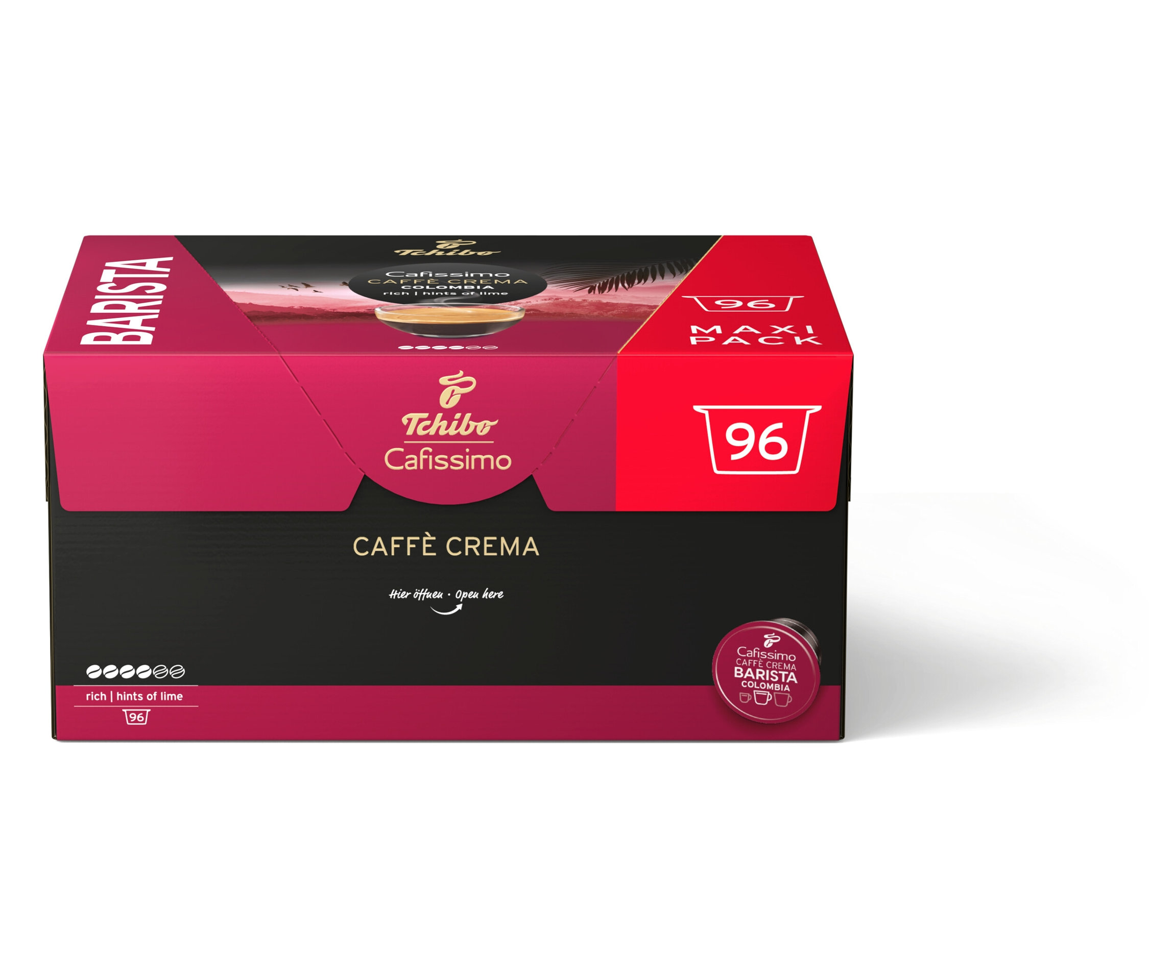 Eine Packung Cafissimo BARISTA Caffè Crema Colombia - 96 Kapseln.