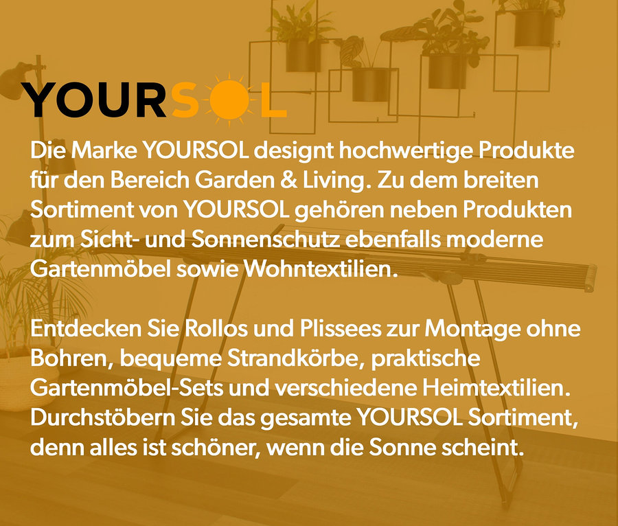YOURSOL Produkte für Haus und Garten, inklusive Teleskop-Wäscheständer.