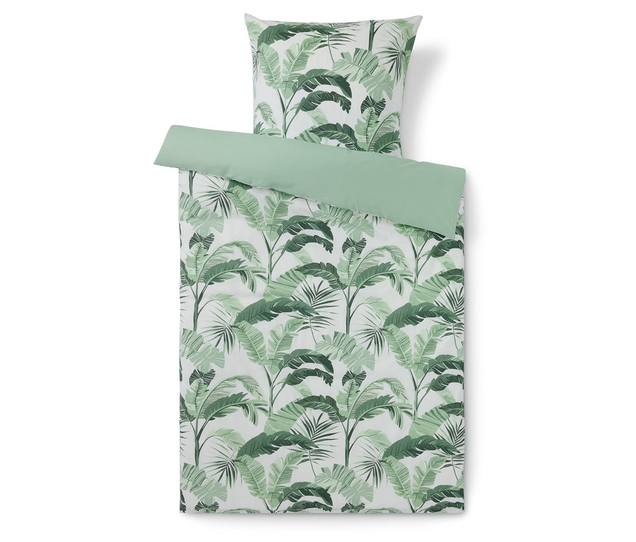 Renforcé-Bettwäsche mit Palmenmuster in Normalgröße.