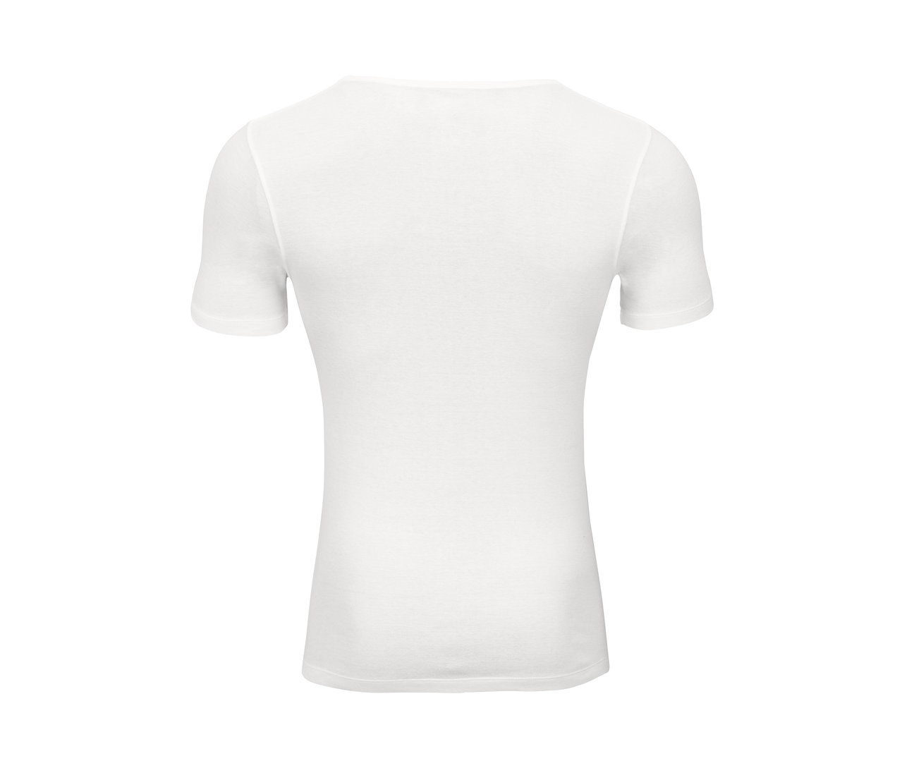 Detailansicht eines weißen Feinripp-Unterhemds mit kurzem Arm, 2er-Pack.