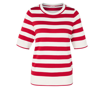 Feinstrickpullover, rot-weiß gestreift