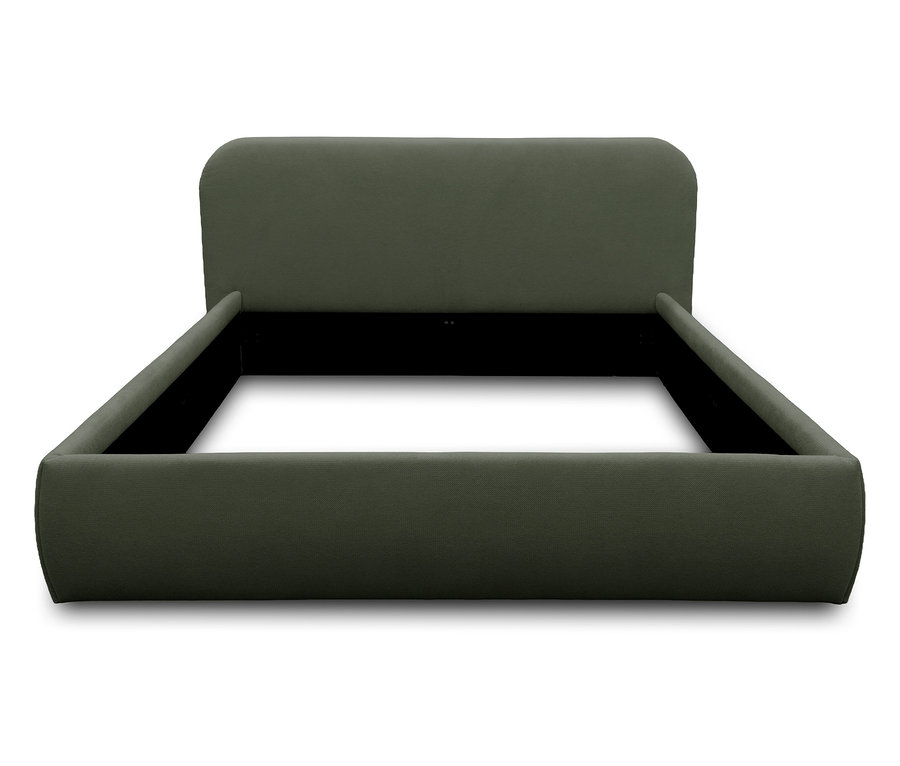 Ein grünes DOMO collection Polsterbett, 180 x 200 cm.