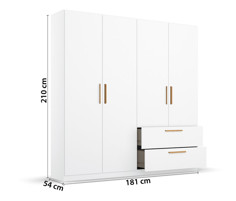 Weißer, 4-türiger Drehtürenschrank »Skandi« von Rauch mit zwei Schubladen.