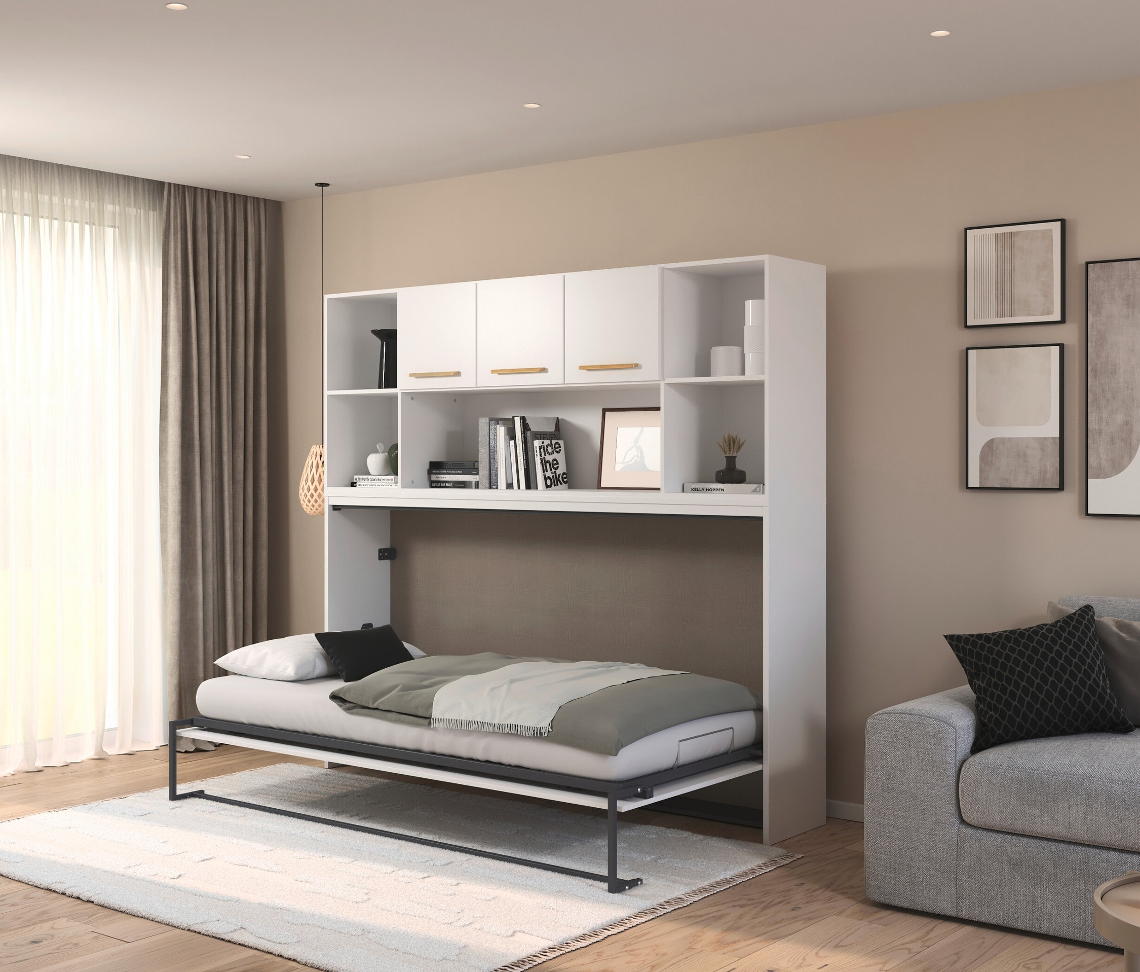 Zimmer mit rauch Klappbett »Sucre« mit Regalelement, weiß.