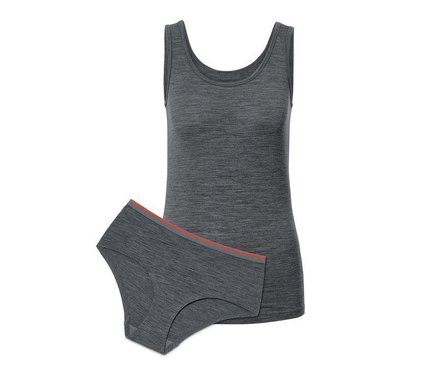 Graue Funktionsunterwäsche mit Merinowolle: Tanktop und Unterhose.