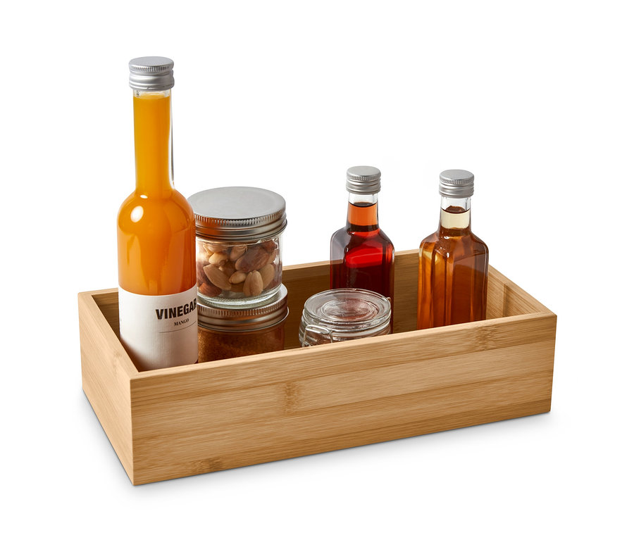 Zwei Gewürzaufbewahrungsboxen in einer Bambus-Aufbewahrungsbox.