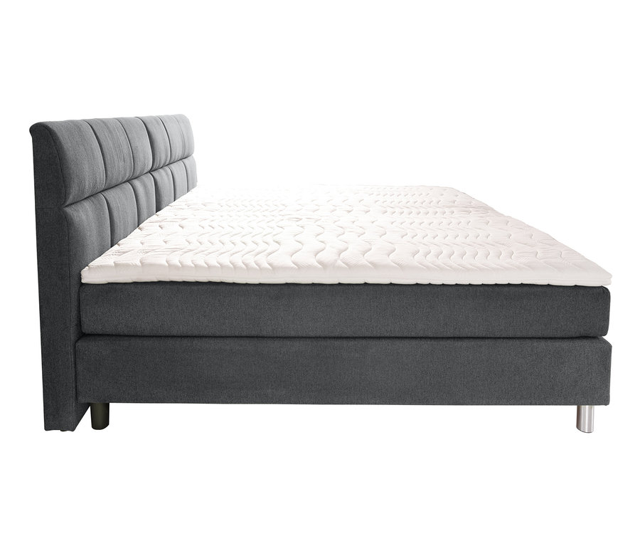 Detailansicht eines grauen Familienbetts, ca. 240 x 200, mit weisser Matratze.