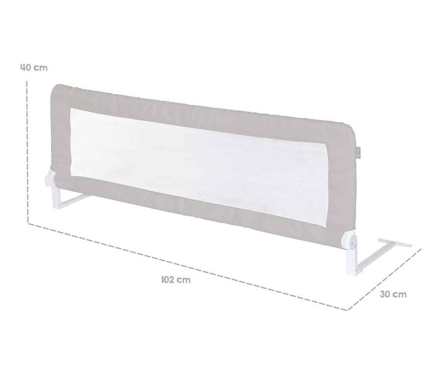 Graues roba Bettschutzgitter »Klipp-Klapp« mit Maßangaben.