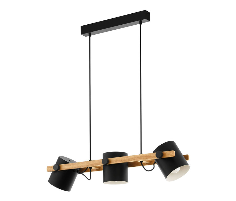 Schwarze Eglo 3er-Pendelleuchte »Hornwood« Hängelampe mit Holzdetail.