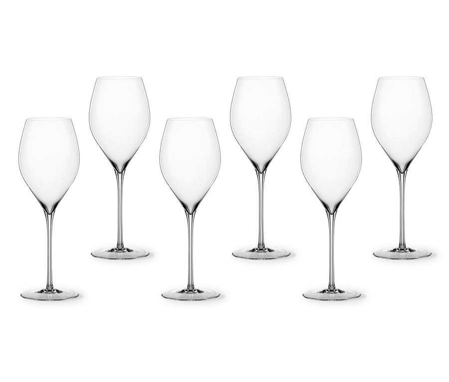 Sechs Spiegelau Sparkling Party Gläser, 450 ml, auf weißem Hintergrund.
