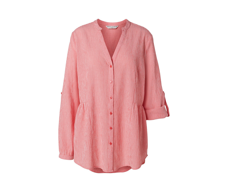 Koralle, gestreifte Longtunika mit Knöpfen und Rollärmeln.
