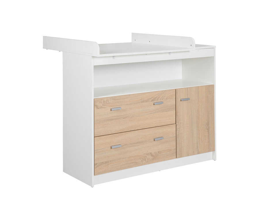 Weisse roba »Gabriella« Wickelkommode mit zwei Schubladen und Schranktür.
