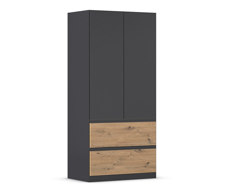 Grauer rauch Kleiderschrank »Joel« mit 2 Türen und 2 Schubladen in Eiche Artisan Optik.