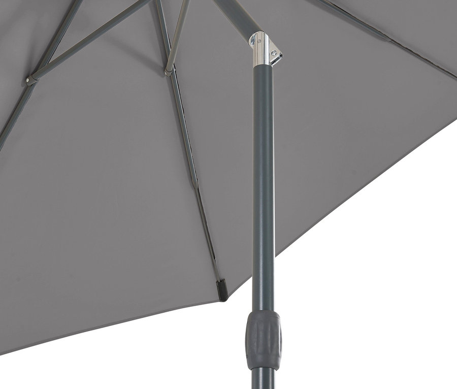 Detailansicht eines anthrazitfarbenen Leco Sonnenschirms, Ø 300 cm, inklusive Abdeckhaube.