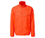Orangefarbene Jacke mit Muster im oberen Bereich.