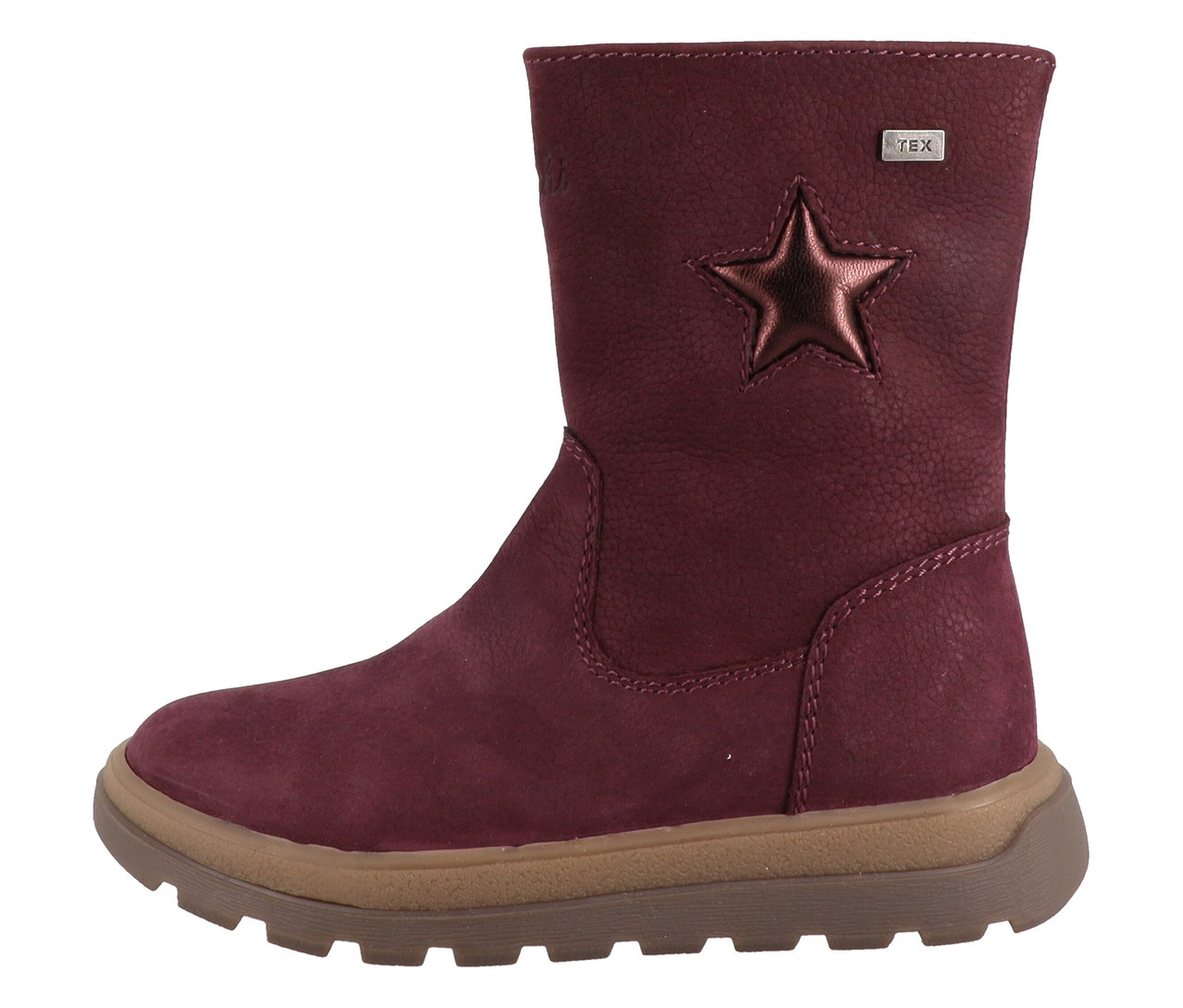 LURCHI »Romisha-TEX«, lila Stiefel mit brauner Sohle und Stern.