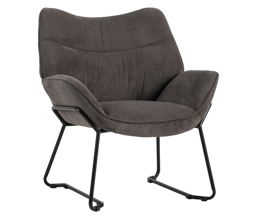 Grauer DeVries Sessel »Aliano« mit schwarzem Metallgestell.