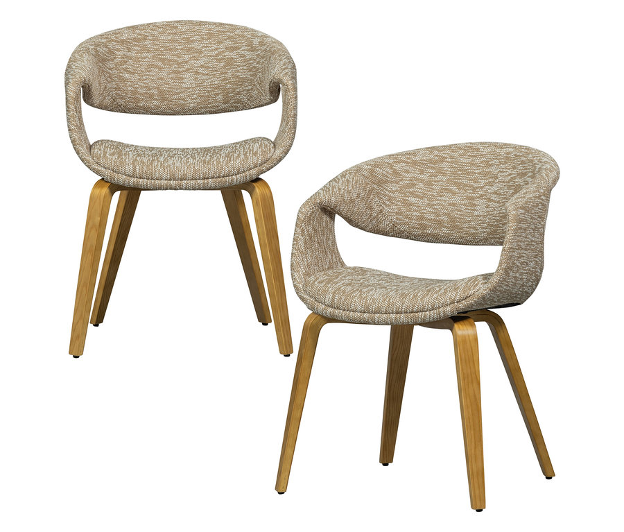 Zwei »Yossi« Esszimmerstühle von WOOOD mit naturfarbenem Holzfuß im 2er-Set, sandfarben.