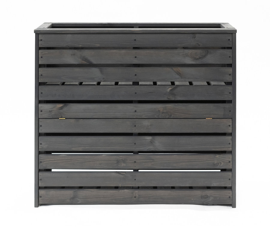 Ein dunkelgraues Hochbeet, ca. 100 x 88 x 30 cm, aus Holz.