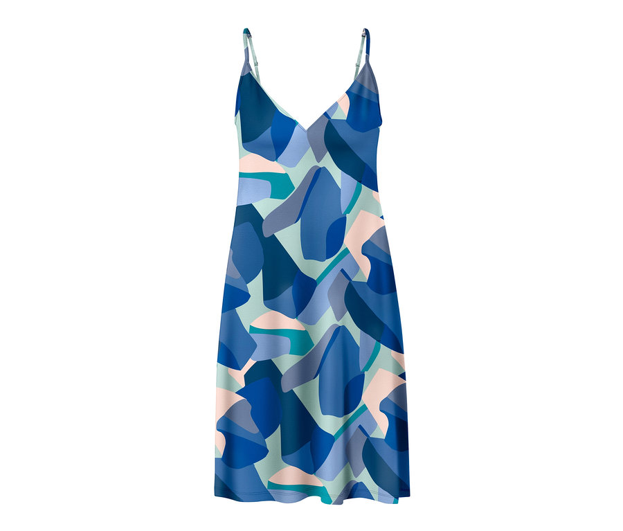 Ein blaues Trägernachthemd mit abstraktem Muster.