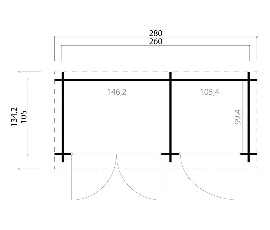 Grundriss des Weka Premium-Gerätehauses mit 2 separaten Räumen, 28 mm.