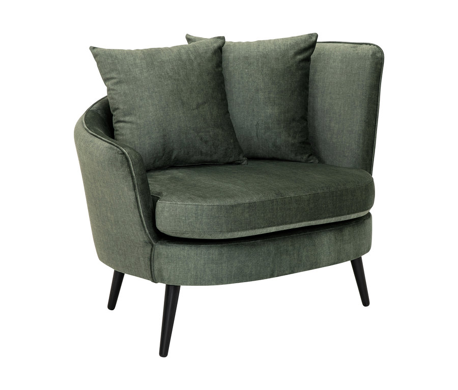 Dunkelgrüner Sessel »Miranda« mit zwei Kissen.