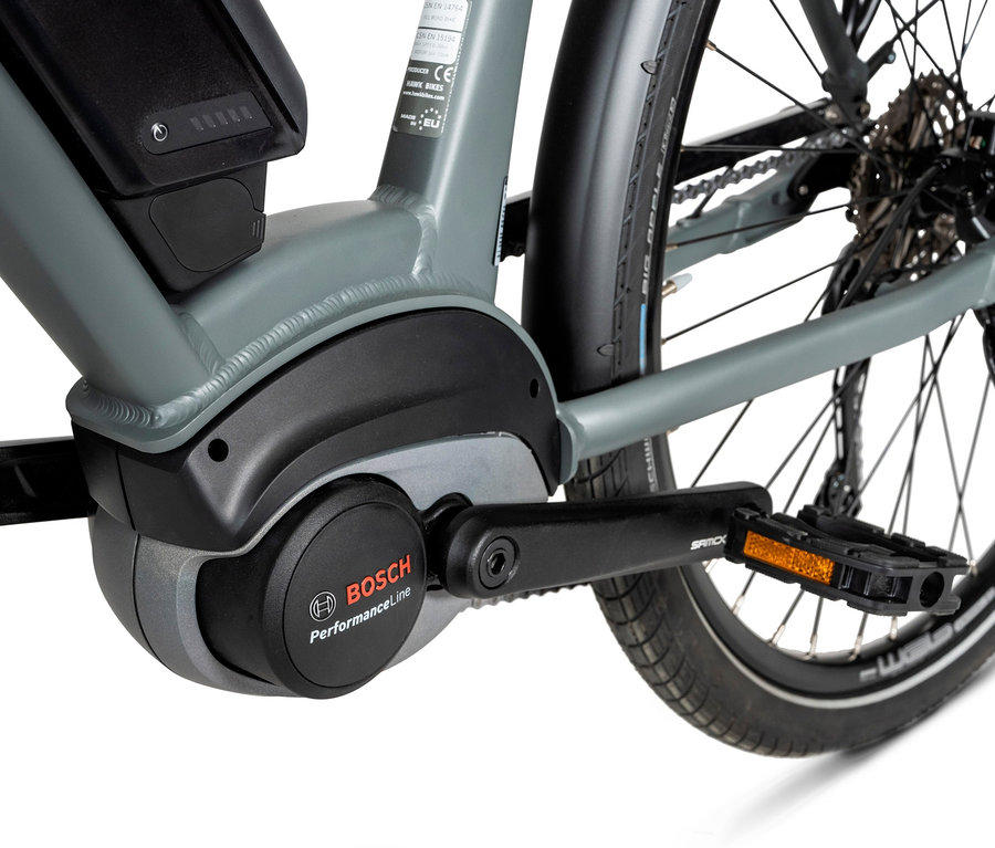 Detailaufnahme eines HAWK E-TREKKING 500 GENT E-Bikes.