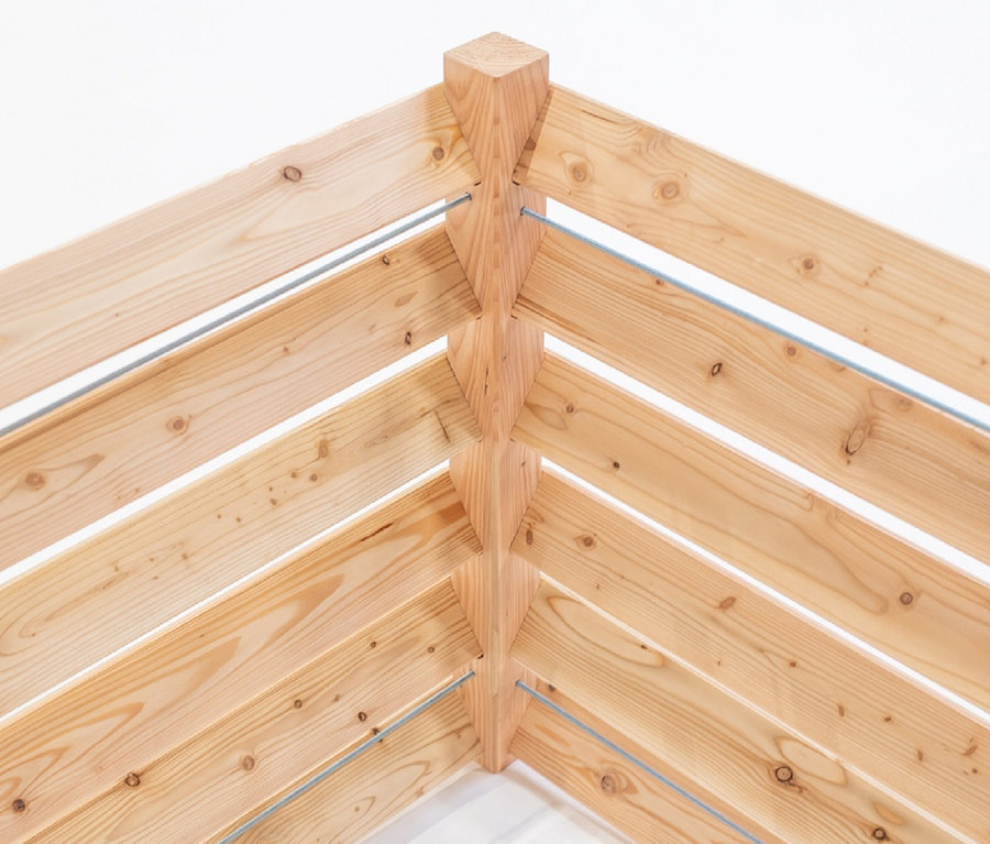 Eckansicht eines Komposters aus Lärchenholz, 100 cm.