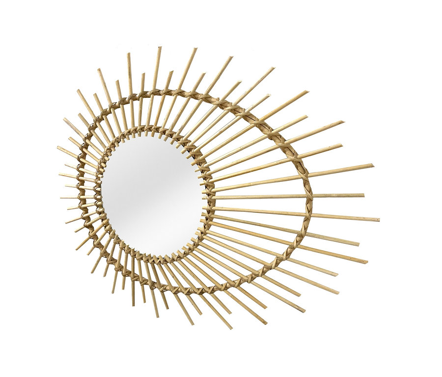 Kayoom Rattan-Spiegel »Aina« 125 mit rundem Spiegelglas und einem Rahmen aus Rattan.