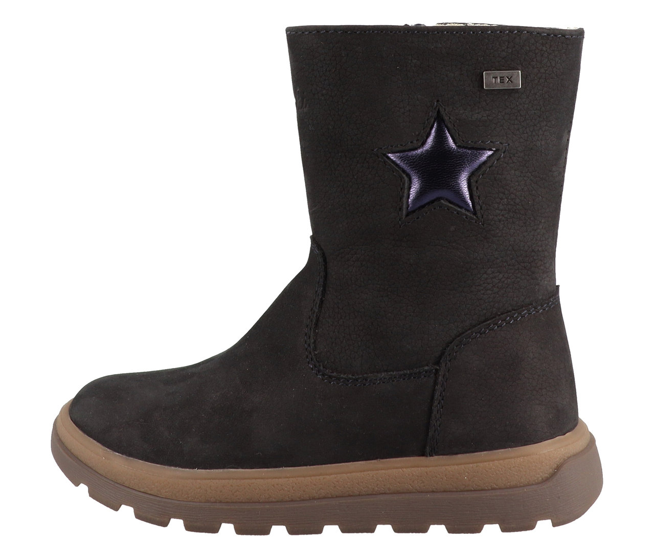 Marineblauer Lurchi Romisha-TEX Stiefel mit brauner Sohle.