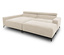 Cremefarbenes DOMO Eck-Schlafsofa mit Hocker, linksbündig.
