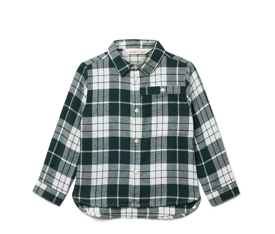 Grün-weiß kariertes Langarmhemd.