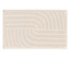 Ein rechteckiger, cremefarbener Teppich mit einem geometrischen Design aus Linien und Bögen.