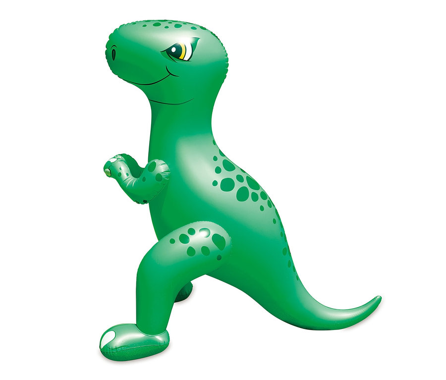 Grüner aufblasbarer Summer-Waves-Sprinkler »Dino« mit dunkelgrünen Flecken.