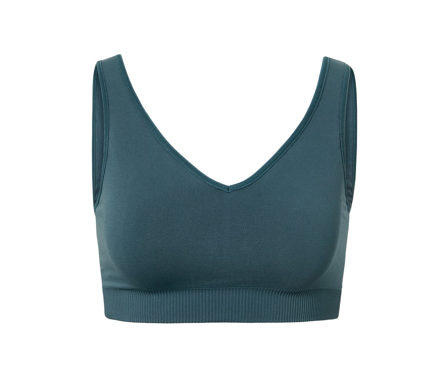 Grünes Seamless-Sport-Bustier auf weißem Hintergrund.