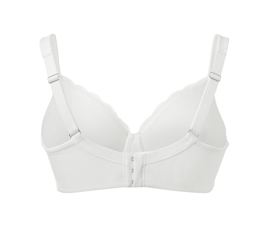 Detailansicht von hinten eines weißen Bügel-BHs.