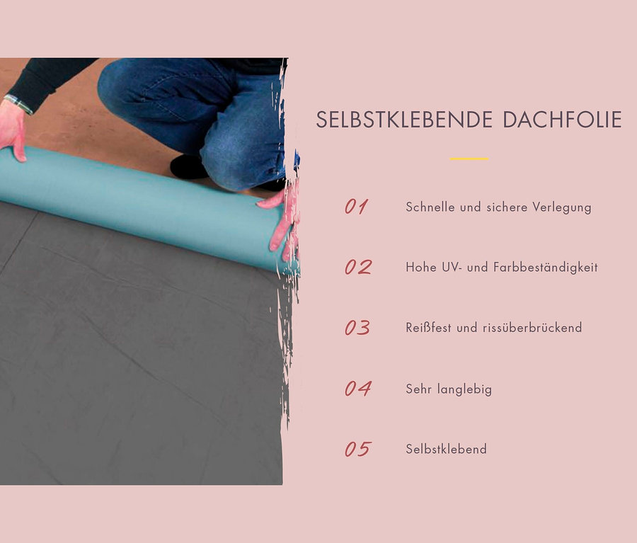 Mann rollt Rolle selbstklebende Dachfolie aus.