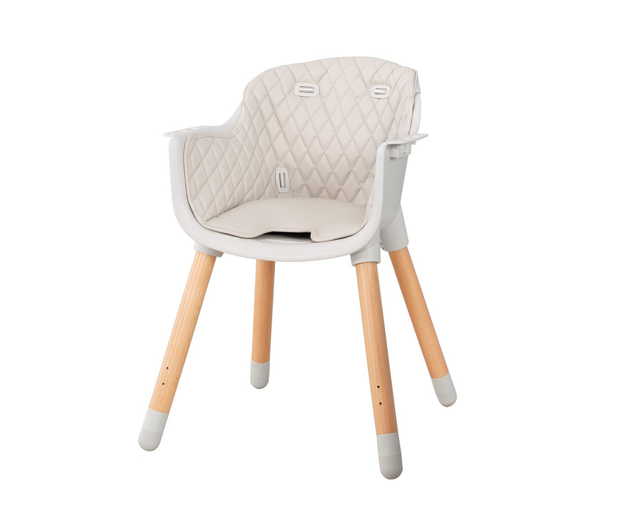 Ein weißer roba 2-in-1-Hochstuhl „Style Up wood“ mit Holzbeinen.