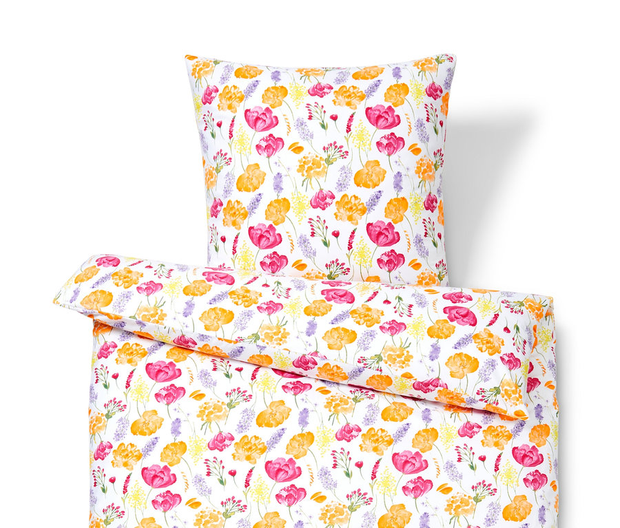 Blumenmuster Microfaser-Bettwäsche bestehend aus einem Kissen- und einem Bettbezug.