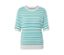 Aqua-farbener, gestreifter Feinstrickpullover.