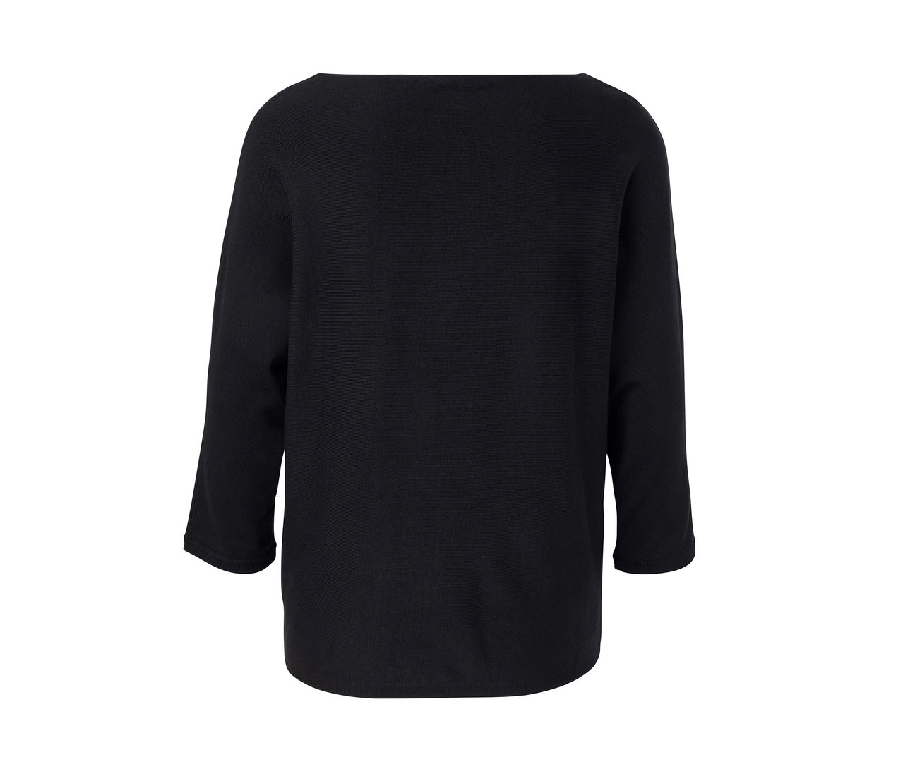 Schwarzer Feinstrickpullover mit Dreiviertelärmeln.