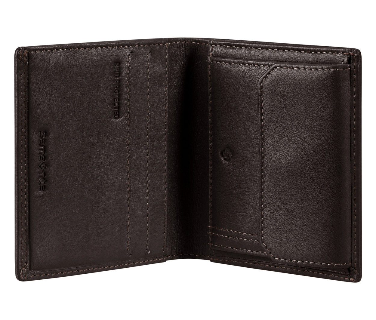 Geöffnetes, braunes Samsonite Portemonnaie Jacket »ATTACK 2 SLG«.